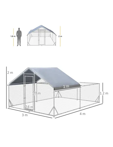PawHut Walk-In Chicken Run, Hen House, with Roof, for Ducks, Chickens, Rabbits