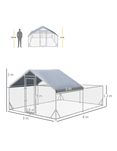 PawHut Walk-In Chicken Run, Hen House, with Roof, for Ducks, Chickens, Rabbits