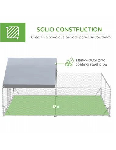 PawHut Walk-In Chicken Run, Hen House, with Roof, for Ducks, Chickens, Rabbits