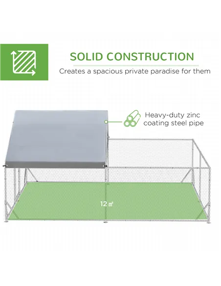 PawHut Walk-In Chicken Run, Hen House, with Roof, for Ducks, Chickens, Rabbits