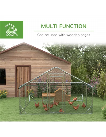 PawHut Walk-In Chicken Run, Hen House, with Roof, for Ducks, Chickens, Rabbits