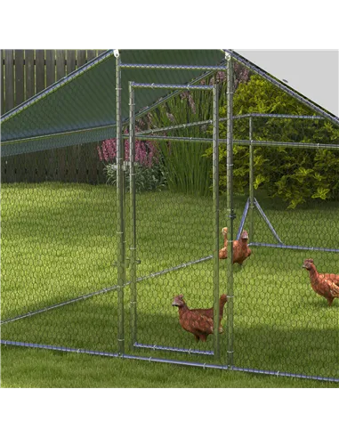 PawHut Walk-In Chicken Run, Hen House, with Roof, for Ducks, Chickens, Rabbits