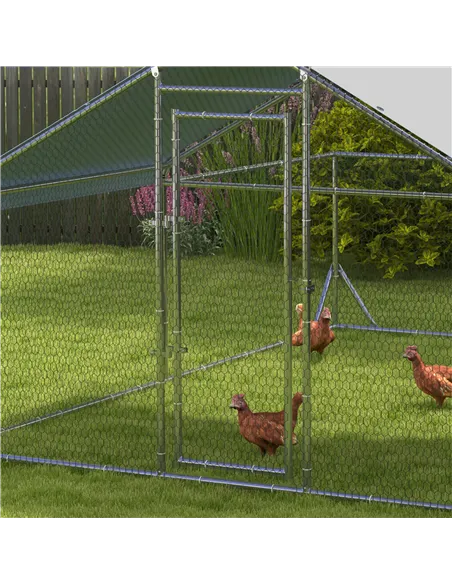 PawHut Walk-In Chicken Run, Hen House, with Roof, for Ducks, Chickens, Rabbits