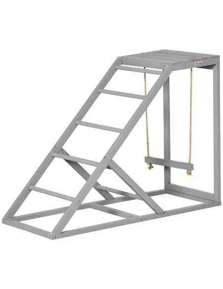PawHut Wooden Chicken Coop Toy with Swing, Ladder, Platform, Grey