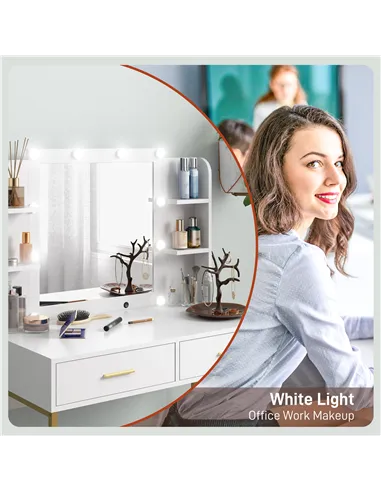 HOMCOM Dressing Table with Lighted Mirror, Cushioned Stool, Drawers, Shelves, LED Makeup Vanity Desk Set, Modern Dresser Vanity 