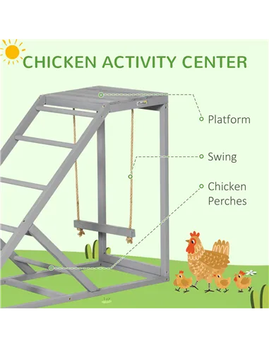 PawHut Wooden Chicken Coop Toy with Swing, Ladder, Platform, Grey