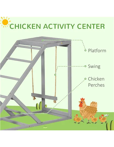 PawHut Wooden Chicken Coop Toy with Swing, Ladder, Platform, Grey