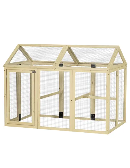 PawHut Large Chicken Run, Wooden Chicken coop, with Combinable Design - Natural Wood Finish