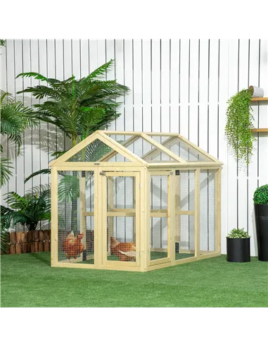 PawHut Large Chicken Run, Wooden Chicken coop, with Combinable Design - Natural Wood Finish