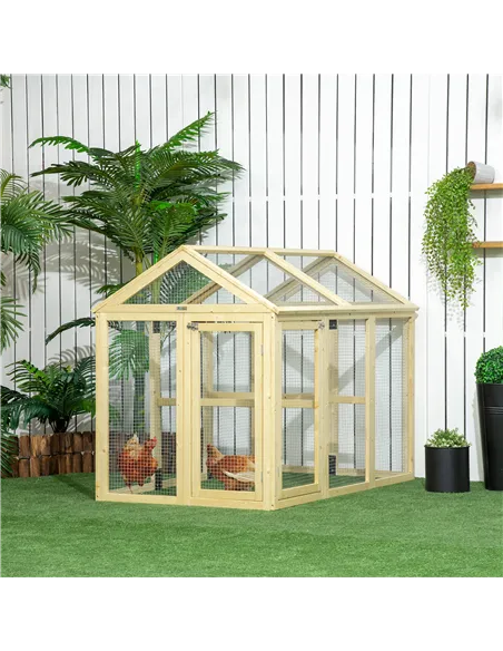 PawHut Large Chicken Run, Wooden Chicken coop, with Combinable Design - Natural Wood Finish