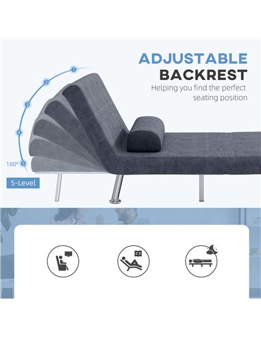 HOMCOM Single Velvet-Feel Sleeper Chair - Charcoal Grey