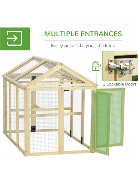 PawHut Large Chicken Run, Wooden Chicken coop, with Combinable Design - Natural Wood Finish
