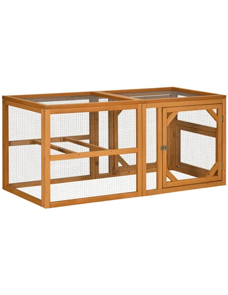 PawHut Wooden Chicken Coop with Perches, Doors, Combinable Design, for 2-4 Chickens - Natural Wood Colour