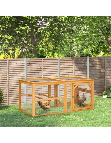 PawHut Wooden Chicken Coop with Perches, Doors, Combinable Design, for 2-4 Chickens - Natural Wood Colour