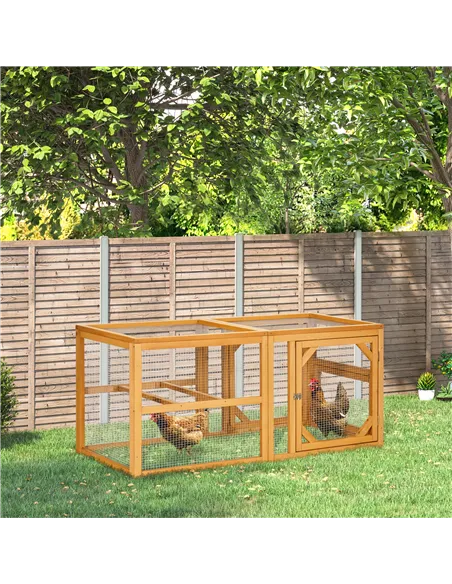 PawHut Wooden Chicken Coop with Perches, Doors, Combinable Design, for 2-4 Chickens - Natural Wood Colour
