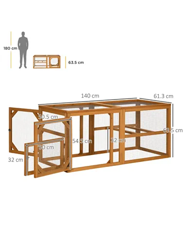 PawHut Wooden Chicken Coop with Perches, Doors, Combinable Design, for 2-4 Chickens - Natural Wood Colour