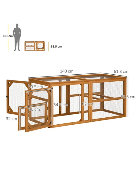 PawHut Wooden Chicken Coop with Perches, Doors, Combinable Design, for 2-4 Chickens - Natural Wood Colour
