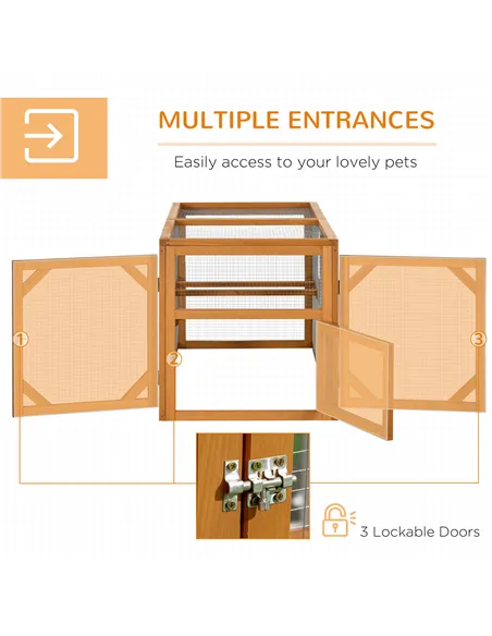 PawHut Wooden Chicken Coop with Perches, Doors, Combinable Design, for 2-4 Chickens - Natural Wood Colour