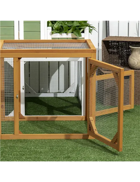 PawHut Wooden Chicken Coop with Perches, Doors, Combinable Design, for 2-4 Chickens - Natural Wood Colour