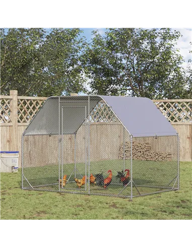 PawHut Walk in Chicken Run Chicken Coop Hen House Outdoor with Roof for 4-6 Chickens, 280 x 190 x 195cm
