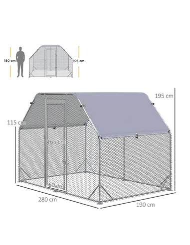 PawHut Walk in Chicken Run Chicken Coop Hen House Outdoor with Roof for 4-6 Chickens, 280 x 190 x 195cm