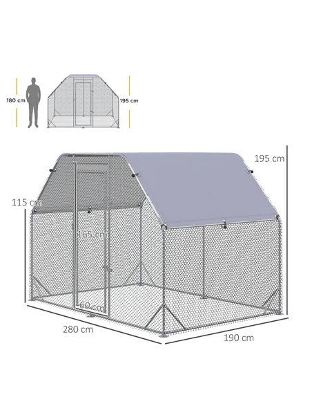 PawHut Walk in Chicken Run Chicken Coop Hen House Outdoor with Roof for 4-6 Chickens, 280 x 190 x 195cm