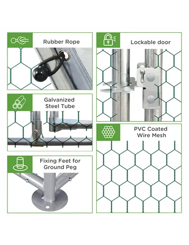 PawHut Walk in Chicken Run Chicken Coop Hen House Outdoor with Roof for 4-6 Chickens, 280 x 190 x 195cm