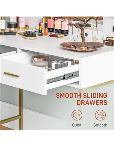 HOMCOM Dressing Table with Lighted Mirror, Cushioned Stool, Drawers, Shelves, LED Makeup Vanity Desk Set, Modern Dresser Vanity 