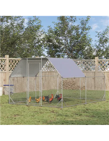 PawHut Walk in Chicken Run Chicken Coop Hen House Outdoor with Roof for 10-12 Chickens, 380 x 280 x 195cm