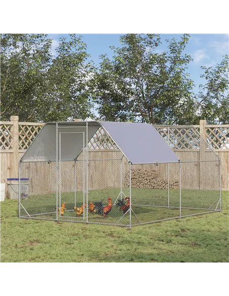 PawHut Walk in Chicken Run Chicken Coop Hen House Outdoor with Roof for 10-12 Chickens, 380 x 280 x 195cm