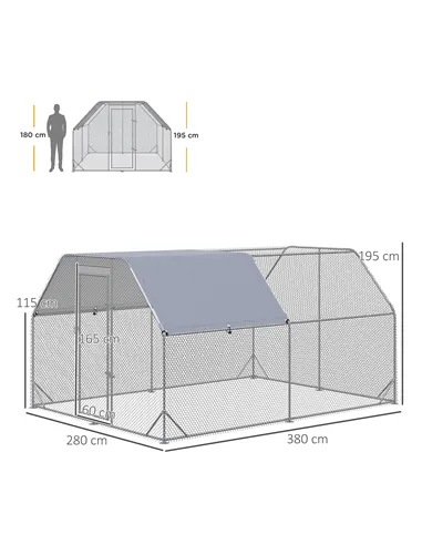 PawHut Walk in Chicken Run Chicken Coop Hen House Outdoor with Roof for 10-12 Chickens, 380 x 280 x 195cm
