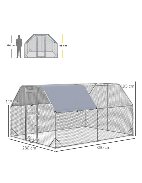 PawHut Walk in Chicken Run Chicken Coop Hen House Outdoor with Roof for 10-12 Chickens, 380 x 280 x 195cm
