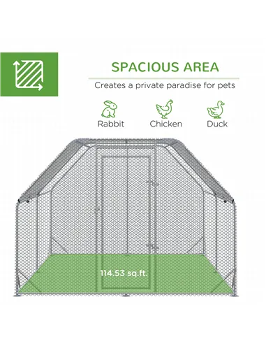 PawHut Walk in Chicken Run Chicken Coop Hen House Outdoor with Roof for 10-12 Chickens, 380 x 280 x 195cm