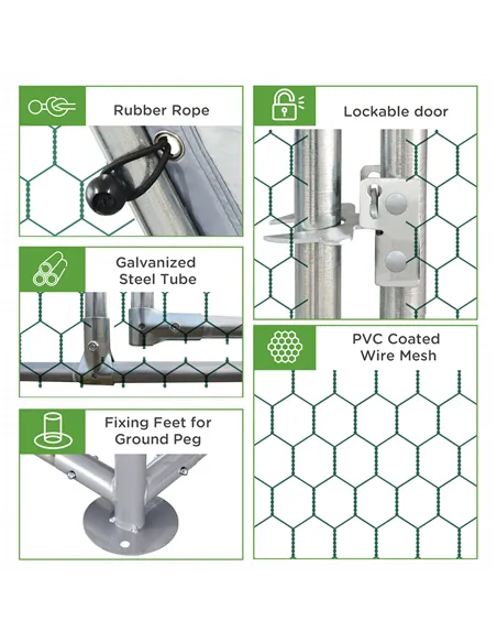 PawHut Walk in Chicken Run Chicken Coop Hen House Outdoor with Roof for 10-12 Chickens, 380 x 280 x 195cm