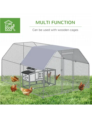 PawHut Walk in Chicken Run Chicken Coop Hen House Outdoor with Roof for 10-12 Chickens, 380 x 280 x 195cm