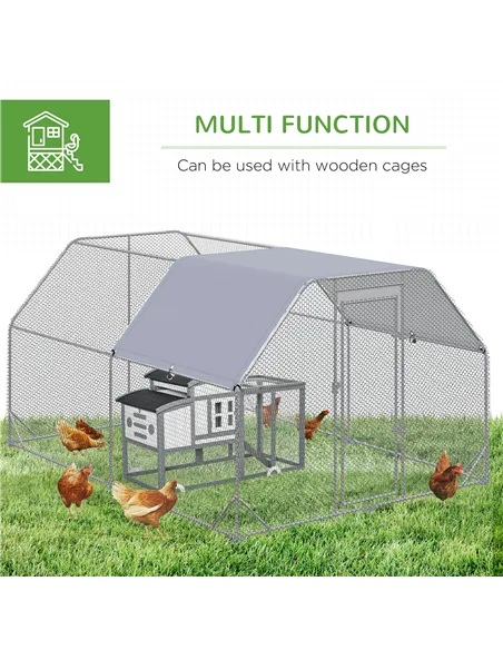 PawHut Walk in Chicken Run Chicken Coop Hen House Outdoor with Roof for 10-12 Chickens, 380 x 280 x 195cm