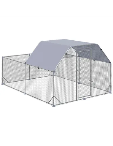 PawHut Walk In Chicken Run Chicken Coop with Roof Outdoor for 10-12 Chickens, Hen House, Duck Pen, 2.8 x 3.8 x 2 m