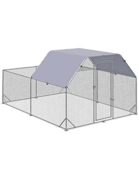 PawHut Walk In Chicken Run Chicken Coop with Roof Outdoor for 10-12 Chickens, Hen House, Duck Pen, 2.8 x 3.8 x 2 m