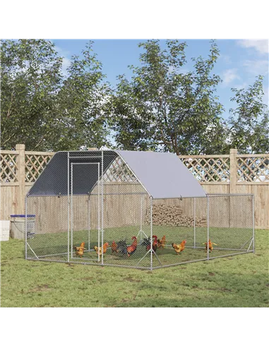 PawHut Walk In Chicken Run Chicken Coop with Roof Outdoor for 10-12 Chickens, Hen House, Duck Pen, 2.8 x 3.8 x 2 m