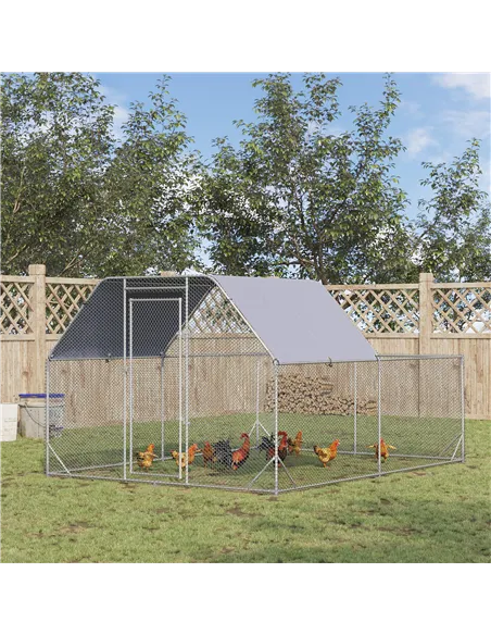 PawHut Walk In Chicken Run Chicken Coop with Roof Outdoor for 10-12 Chickens, Hen House, Duck Pen, 2.8 x 3.8 x 2 m