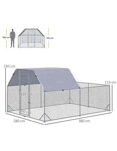 PawHut Walk In Chicken Run Chicken Coop with Roof Outdoor for 10-12 Chickens, Hen House, Duck Pen, 2.8 x 3.8 x 2 m