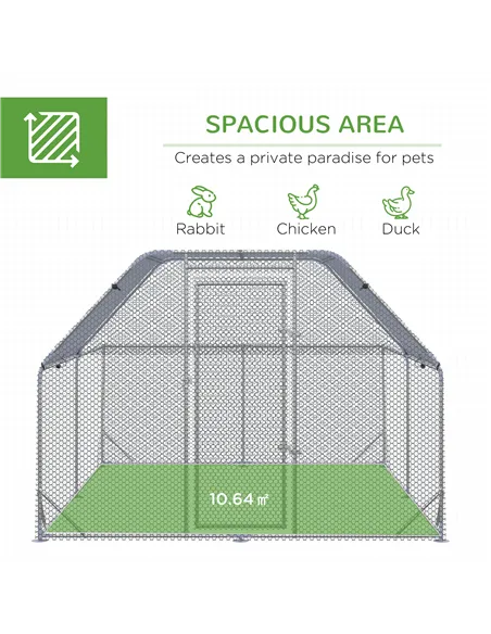 PawHut Walk In Chicken Run Chicken Coop with Roof Outdoor for 10-12 Chickens, Hen House, Duck Pen, 2.8 x 3.8 x 2 m