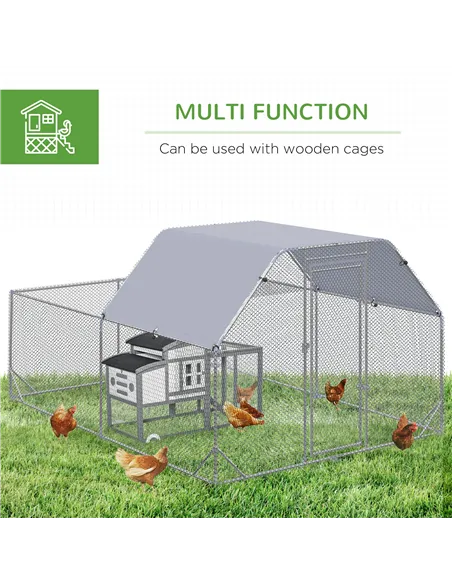 PawHut Walk In Chicken Run Chicken Coop with Roof Outdoor for 10-12 Chickens, Hen House, Duck Pen, 2.8 x 3.8 x 2 m