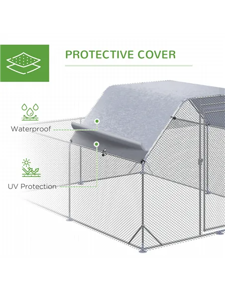 PawHut Walk In Chicken Run Chicken Coop with Roof Outdoor for 10-12 Chickens, Hen House, Duck Pen, 2.8 x 3.8 x 2 m