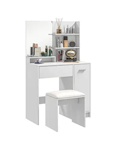 HOMCOM Dressing Table and Stool Set, with Storage - White