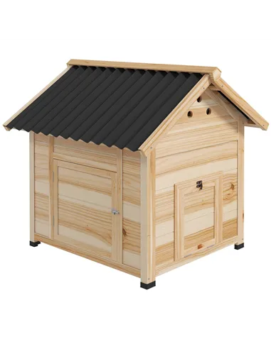 PawHut Wooden Duck House with Double Doors, Openable Roof, Ventilation Holes, Removable Base, Natural Wood Finish