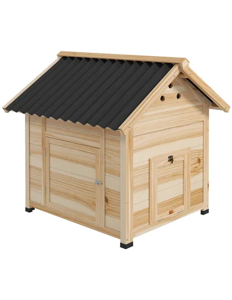 PawHut Wooden Duck House with Double Doors, Openable Roof, Ventilation Holes, Removable Base, Natural Wood Finish