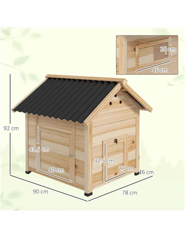 PawHut Wooden Duck House with Double Doors, Openable Roof, Ventilation Holes, Removable Base, Natural Wood Finish