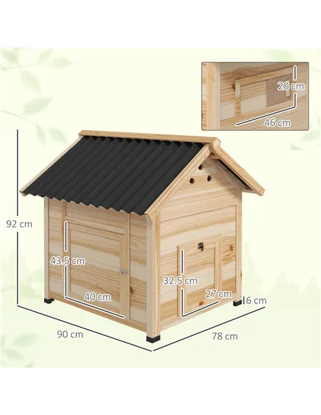 PawHut Wooden Duck House with Double Doors, Openable Roof, Ventilation Holes, Removable Base, Natural Wood Finish