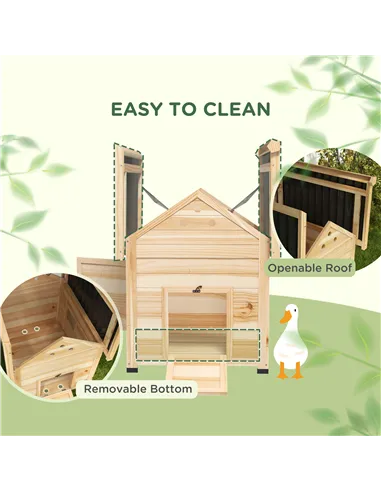 PawHut Wooden Duck House with Double Doors, Openable Roof, Ventilation Holes, Removable Base, Natural Wood Finish